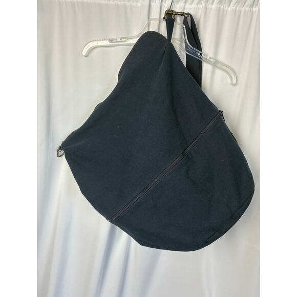 Vtg 90s Eddie Bauer Convertible Canvas Duffle Bag 27x18x10 Blue Tan Heavy Duty - Picture 6 of 7
